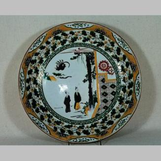 Kutani Style Plate with Figures in Garden