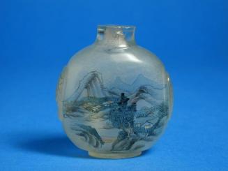 Glass Snuff Bottle with Inside Painted image of Landscape, Grasshoppers, and Flowers