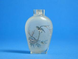 Glass Snuff Bottle with Image Painted Inside of a Landscape, Birds and Blossoms