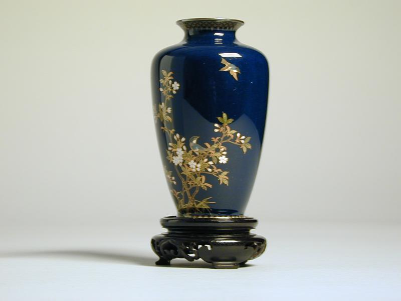 Blue Enamel Vase with Silver Decoration