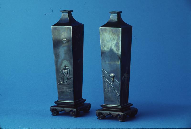 Rectangular Vase with Tooled Silver Decoration