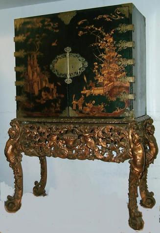 English Chinoiserie Cabinet with Cherub Decorated Stand