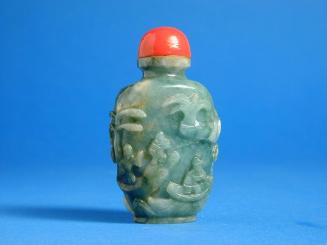 Snuff Bottle with Design of figures in boats, and man on bridge