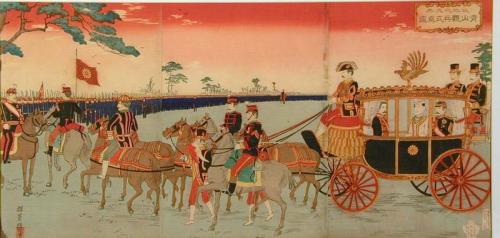 The Emperor Meiji and Empress in a Carriage during their Silver Wedding Anniversary Celebration at Aoyama
