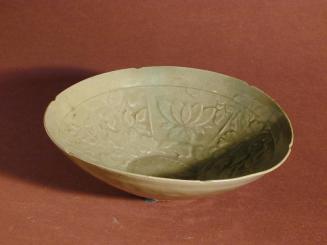 Six Petal Celedon Bowl with Raised Floral Design