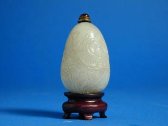 Jade Pebble Form Snuff Bottle with Carved Decoration