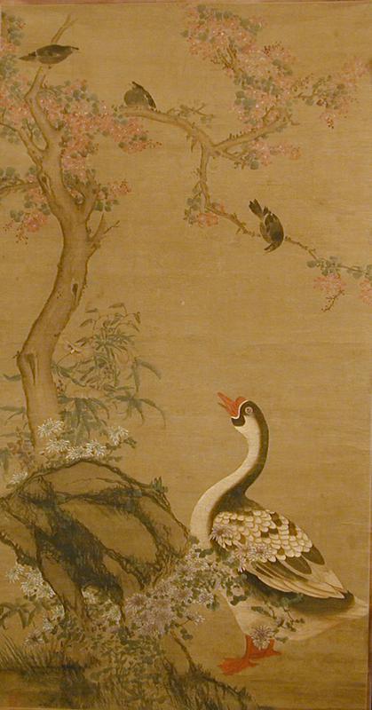 Goose, Birds and Flowering Tree