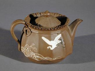 Banko Ware Teapot with White Crane and Wave Design