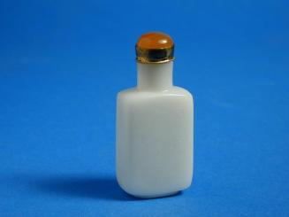Opaque White Glass Snuff Bottle with Incised Calligraphy and Flower Spray