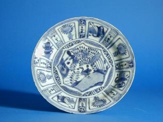 Kraak Blue and White Plate with Octagonal Panel of Waterbirds