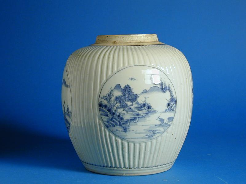 Blue and White Ginger Jar with Landscape Panels