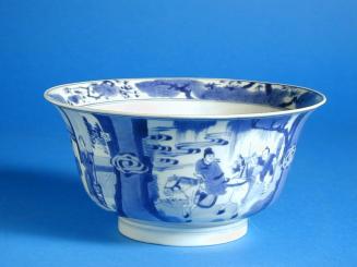 Blue and White  Bowl with Three Boys