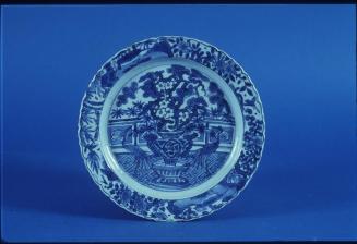 Blue and White Dish with Two Crane and Vase Motif