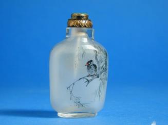 Snuff Bottle Painted Inside with a Bird on a Wllow and Floral Sprays