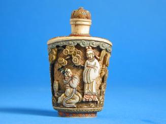 Ivory Snuff Bottle with Relief Design of Figures in Garden