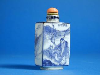 Porcelain Snuff Bottle with Design of Immortal and Goats with Lui Hai and a Three-legged Toad