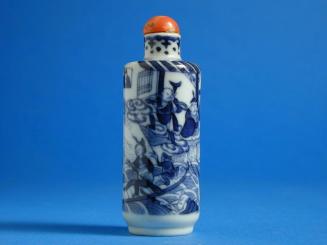 Porcelain Snuff Bottle  with Underglaze Blue Designs of Boat and Sea Creatures