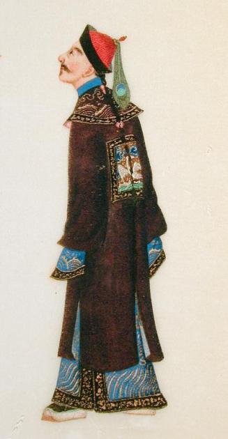 Chinese Costumes - man wearing a robe with a civil insignia square