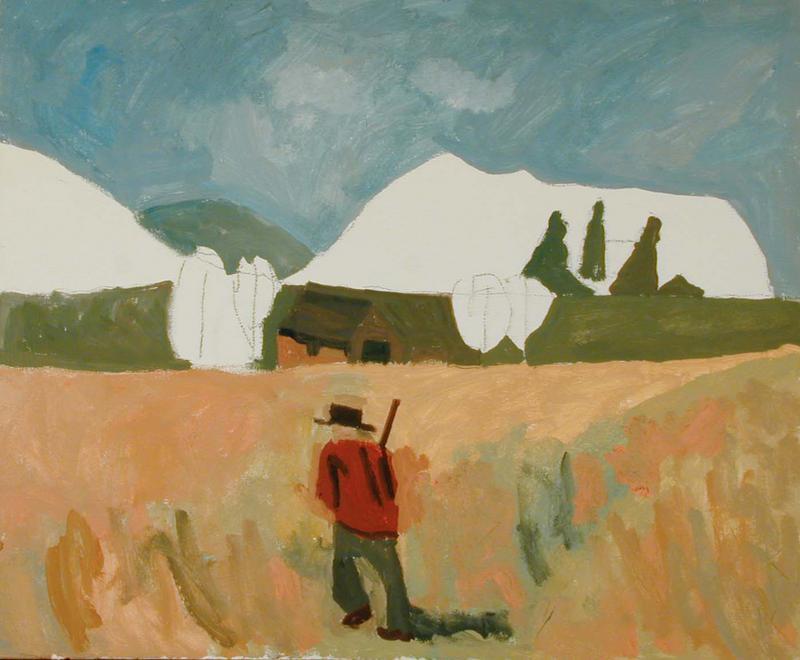 Unfinished Painting of a Man in a Field