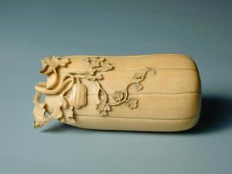 Melon Shaped Box with carved reliefs inside of a woman and playing boys