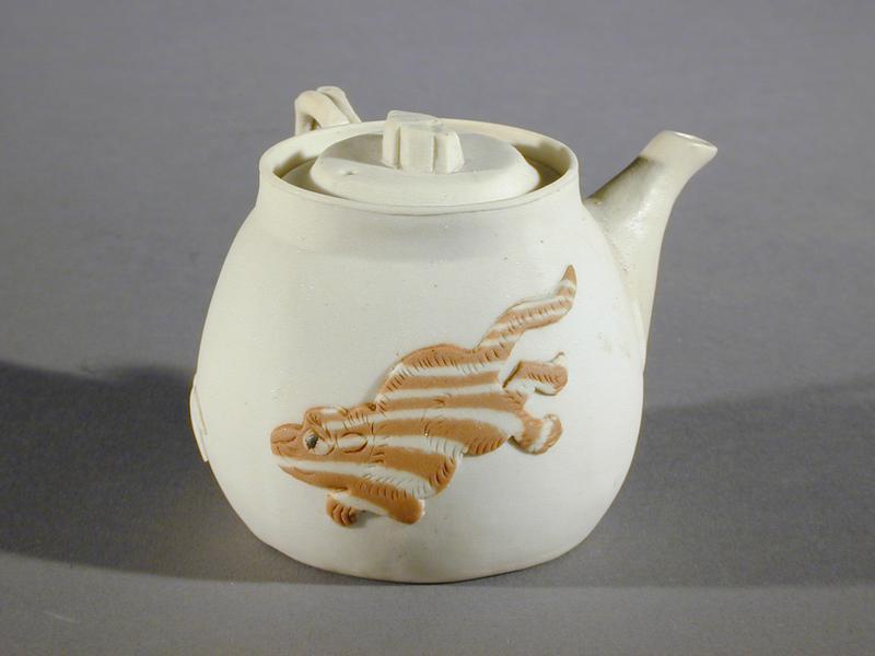 Miniature Teapot with Tiger Motif in Marbled Clay