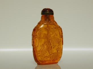 Amber Snuff Bottle with Design of Plum Tree, Deer, Goats, and Birds