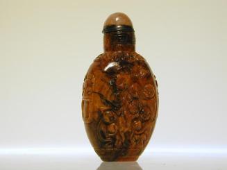 Amber Snuff Bottle with Design of Monkeys, Peach Tree and Goats