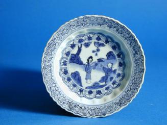 Underglaze Blue Plate with Couple in Garden Motif