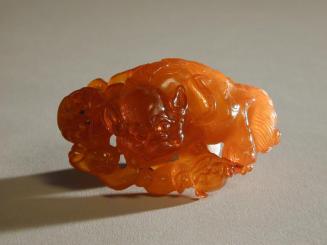Amber Figurine of Lion Dog with Pup & Ball