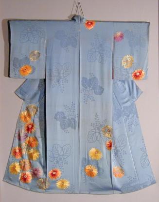Kimono with Paulonia Blossoms and Embroidered Chrysanthemums