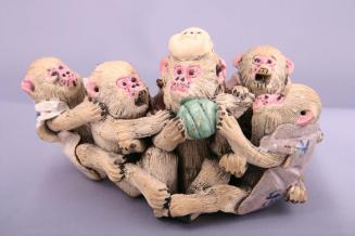 Five Monkeys with Fruit and Mask